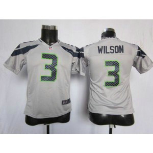 Youth Nike Seattle Seahawks 3 Russell Wilson Grey NFL Jersey