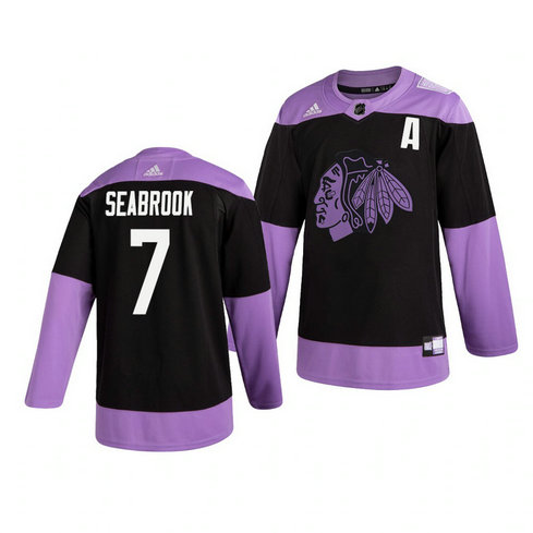 lackhawks 7 Brent Seabrook Black Purple Hockey Fights Cancer Adidas Jersey